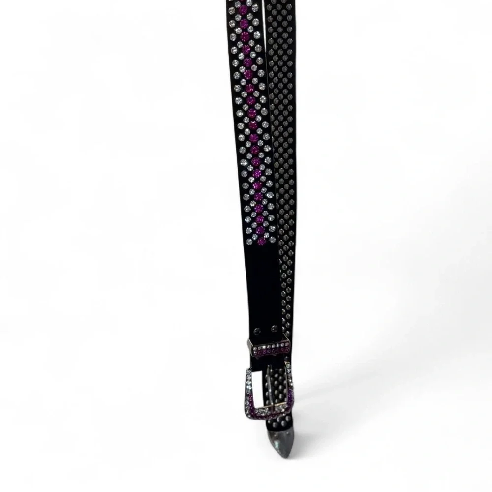 Bling, Bling, Western, Biker, Rhinestone Encrusted Black Leather W1.25, L42.5